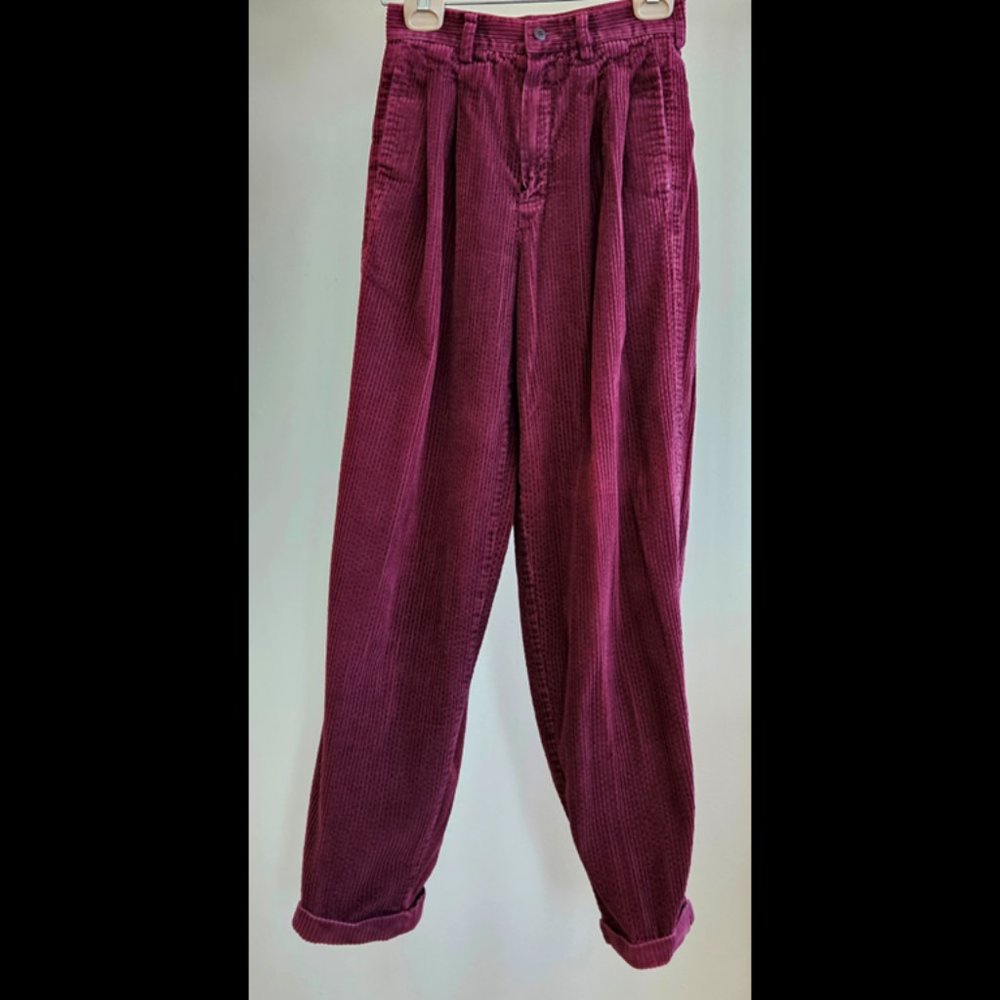 Vintage Eddie Bauer Wide Wale Corduroy Trousers with Cuffs – Burgundy